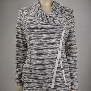 Saturday Sunday gray white heathered shawl collar crossbody sweater ladies Large